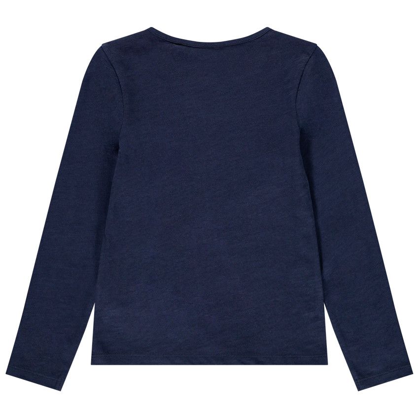 T-shirt manches longues pour fille à message et touche de paillettes - Bleu marine