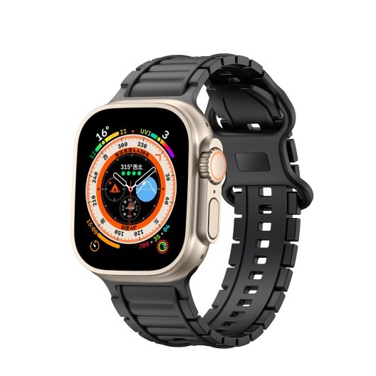 Apple Watch (42/41/40/38 mm) HNBR Armband mit Knopf Verschluss (Gelenkumfang: 160-220mm) - Schwarz