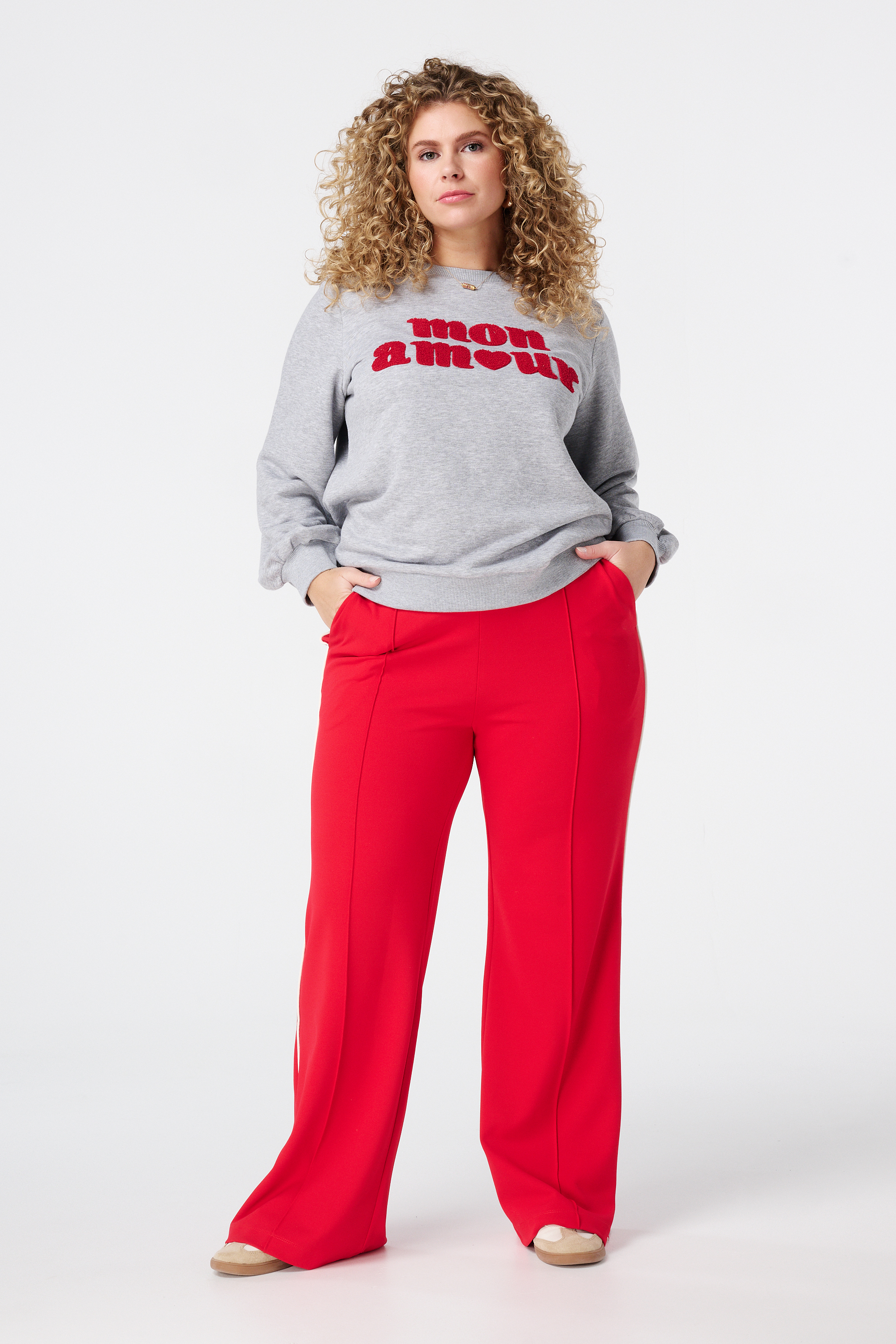 Sweater met tekst light grey melange