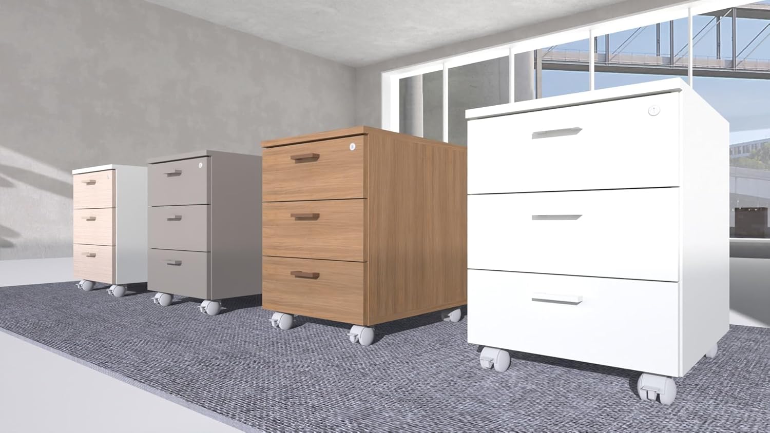 FBasic Kommode aus Holz auf Rädern 3 Schubladen mit Schloss - Weiß - 42 x 55 x 57 cm