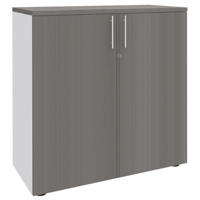 Armoire mi-haute IDRA/DUAL - L80 x H102 x P47 - 2 portes - 2 tablettes métal DS - Corps blanc - Portes et dessus Chêne gris