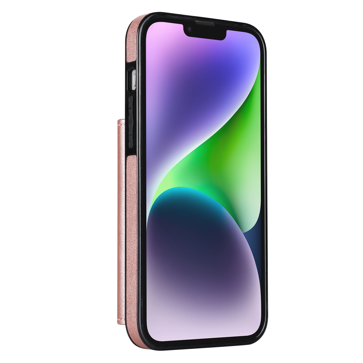 iPhone 14 / iPhone 13 Necklace Leder Schutz Hülle mit Kartenfach   Handykette (140cm) - Roségold