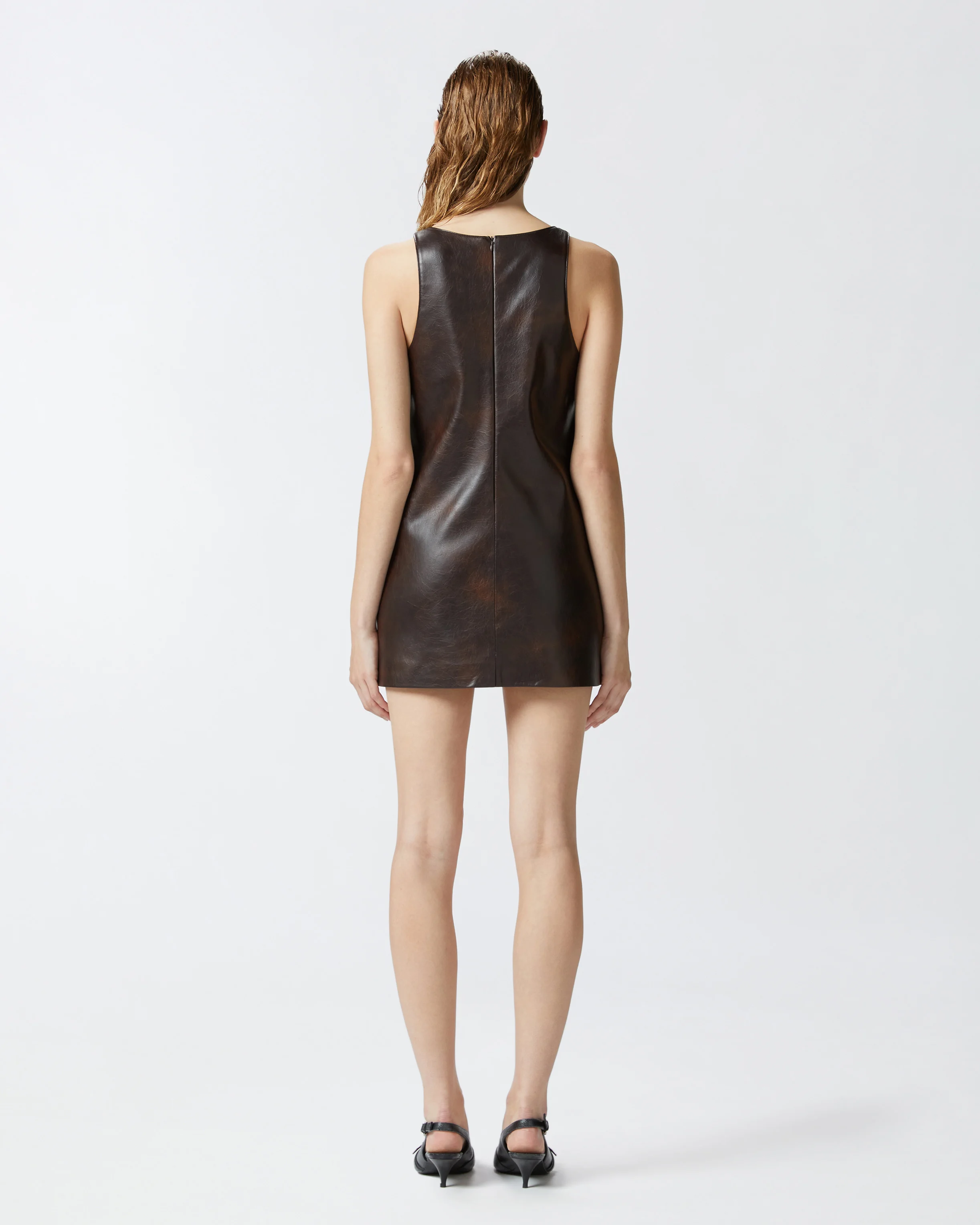 Robe tunique courte effet cuir | Marron