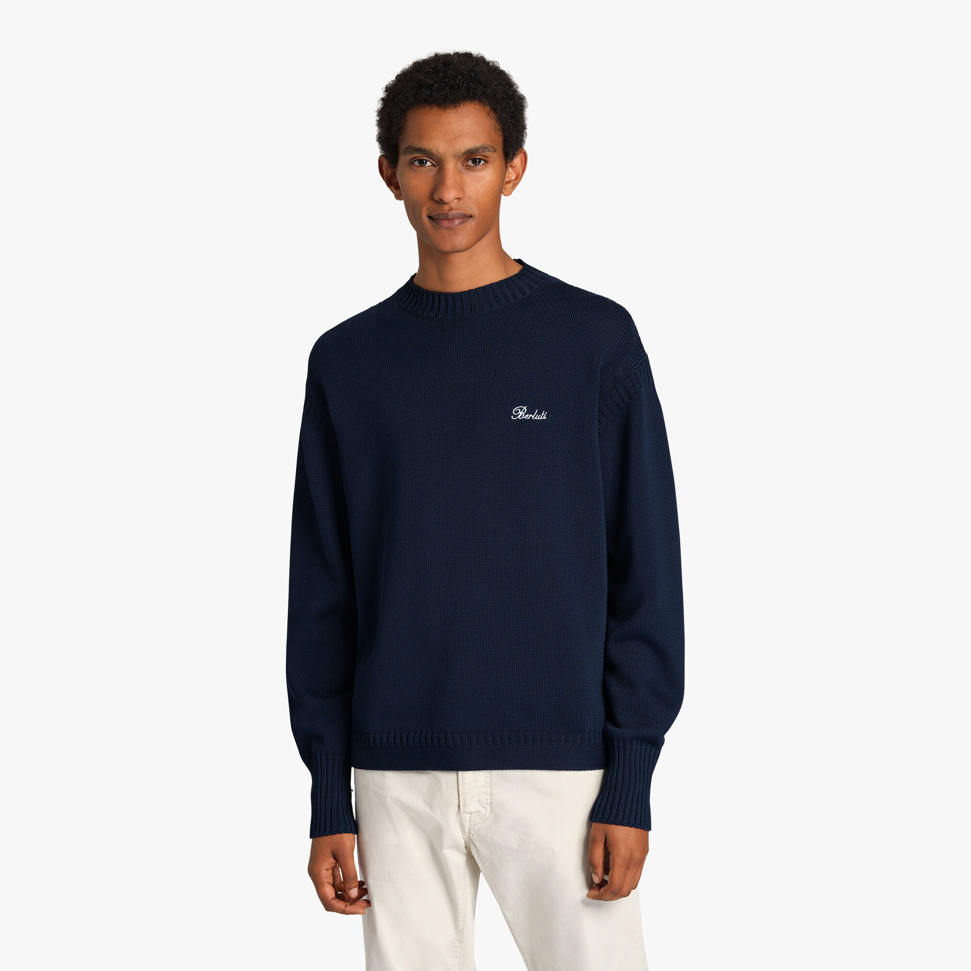 Pull En Coton Avec Logo En Cuir