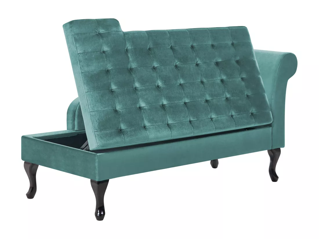 Chaise longue côté droit en velours bleu paon avec rangement PESSAC