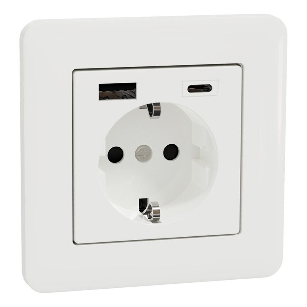 STIKKONTAKT SCHNEIDER ELECTRIC EXXACT 1-VEIS USB HVIT