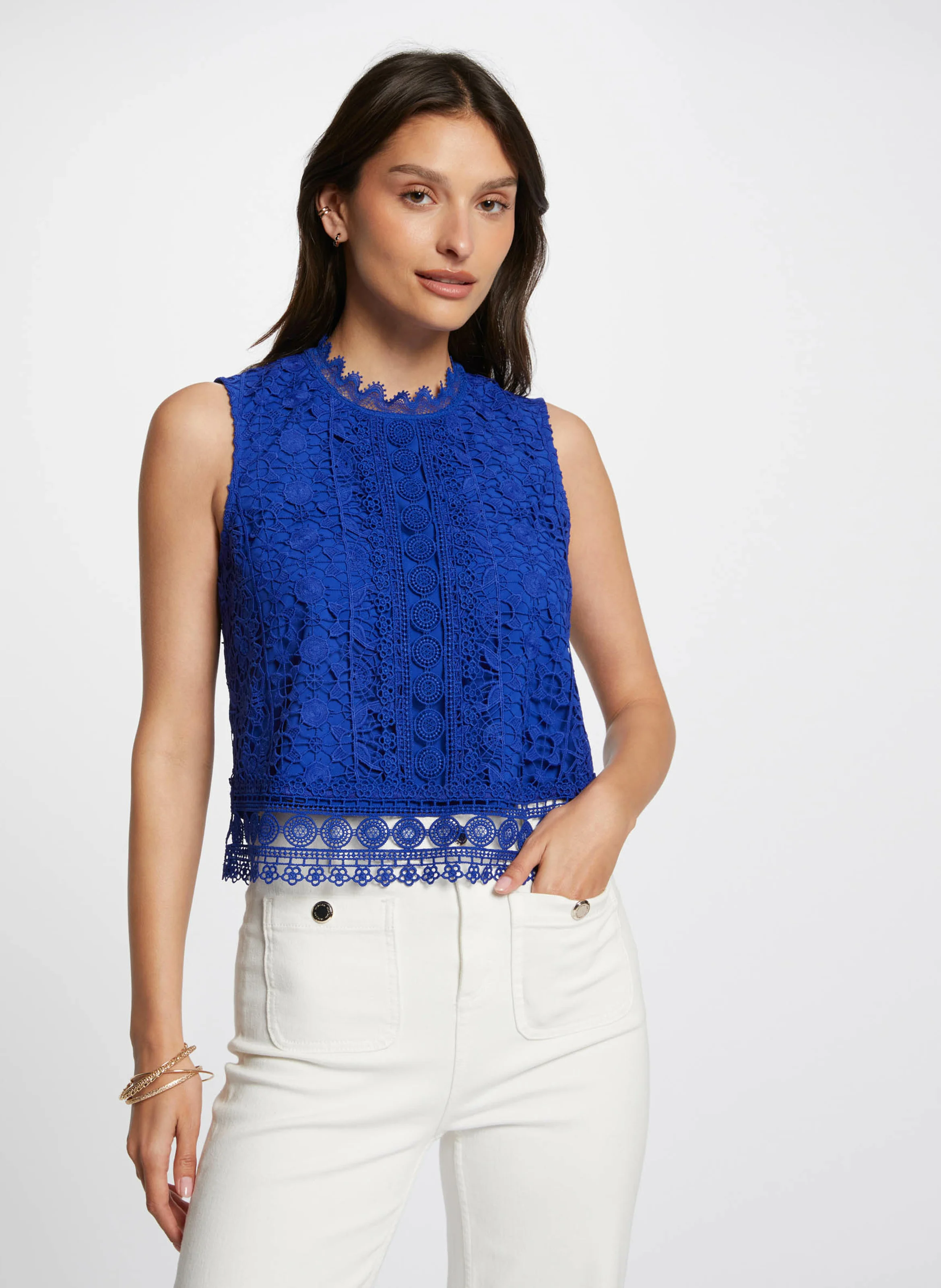 OLAYA - Top sans manches à dentelle| Bleu