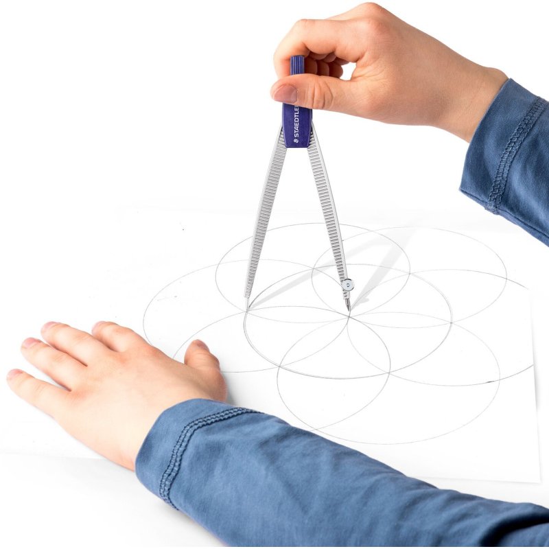 Compas staedtler 550 50 branche pointe sèche interchangeable réglette graduée mines 2mm étui rigide