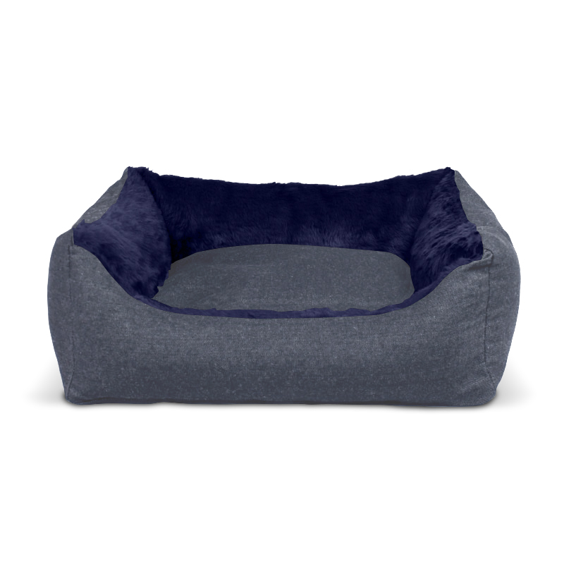 Cama retangular GAUTY para cães e gatos, em jeans e pele sintética (azul - 115 x 90 cm)
