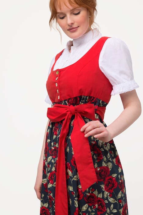Dirndl, Blüten, Bindeband, Carree-Ausschnitt, ärmellos