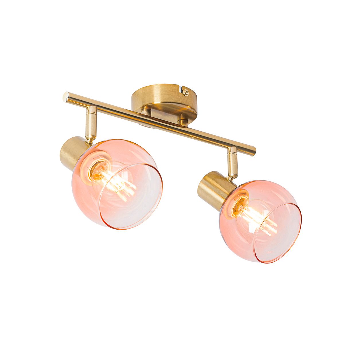 Art Deco spot goud met roze glas 2-lichts - Vidro