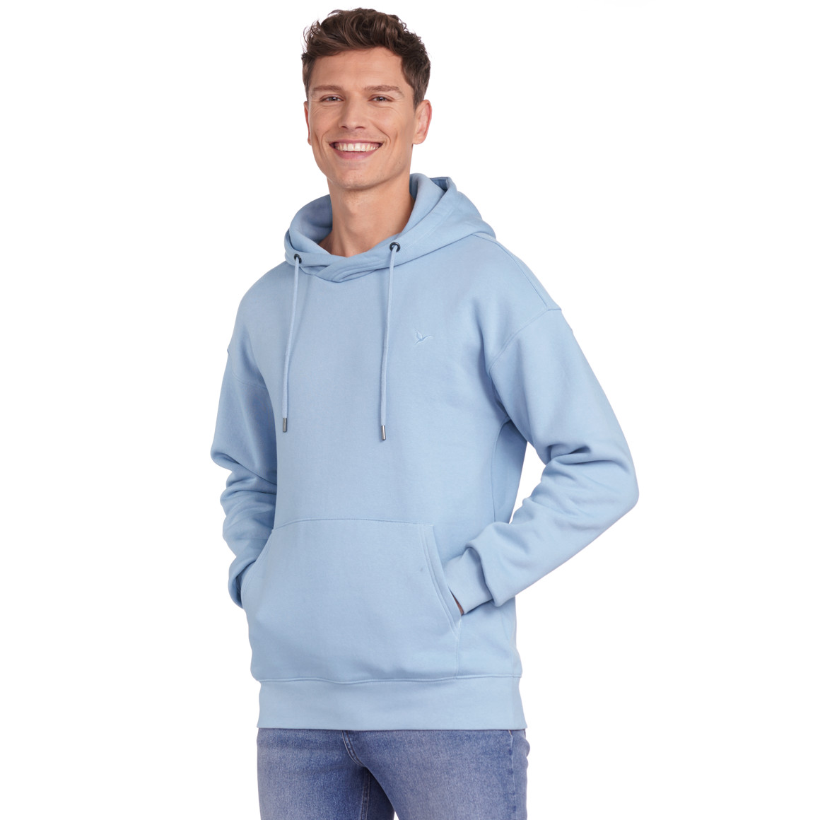 Jonas Nielsen Herren Hoodie mit kleiner Logo-Stickerei hellblau