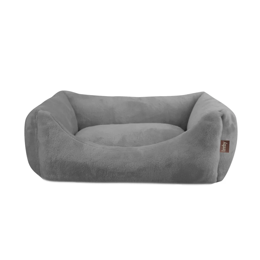 Cama para cães Leeby em veludo cinza macio