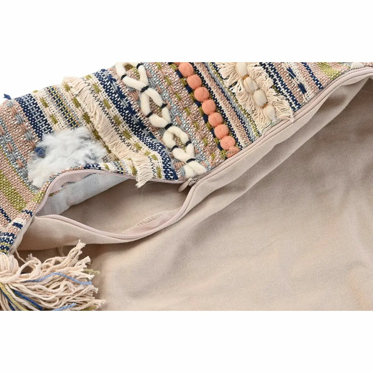 DKD Home Decor Housse de coussin Frange 50x50 cm - Multicouleur