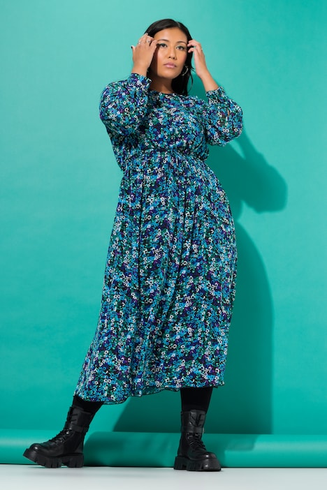 Maxikleid, A-Line, Color-Flowers, Langarm