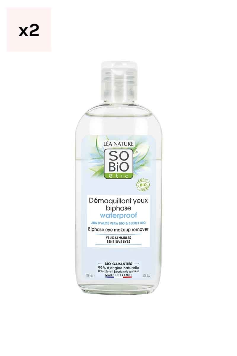 Démaquillants biphasés waterproof bio - Aloe vera - Yeux - 2 x 100 ml