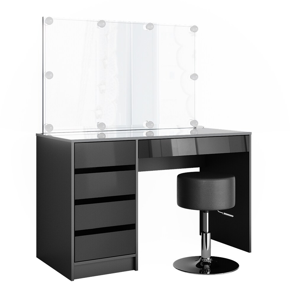VICCO Schminktisch Sherry Anthrazit Hochglanz Frisiertisch LED Spiegel Hocker