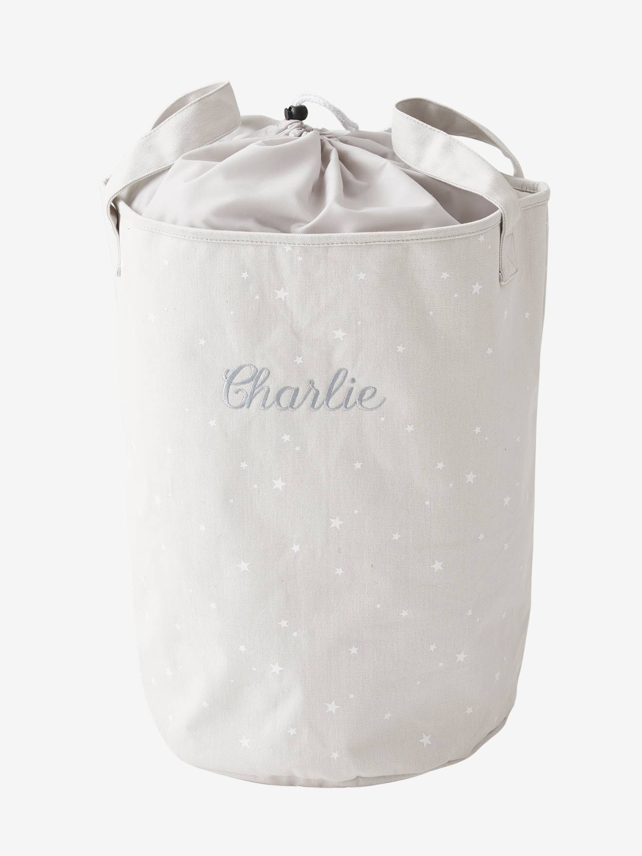 Cesto de roupa suja personalizável cinza claro liso