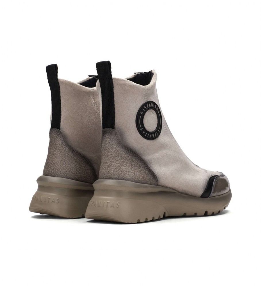 Botas de cano curto Hispanitas em couro cor taupe polinésio