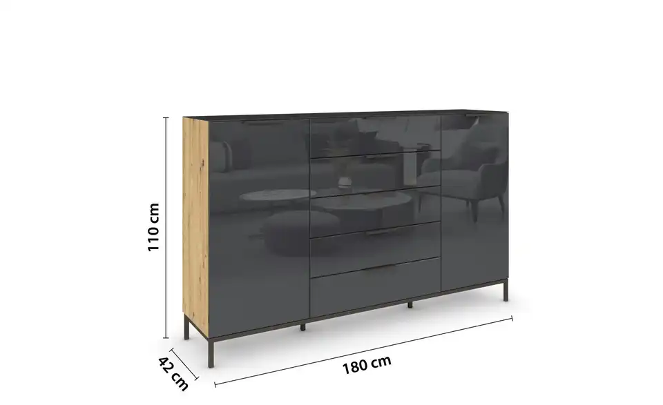 Highboard Graphit 180 cm Eiche Artisan (Nachbildung)