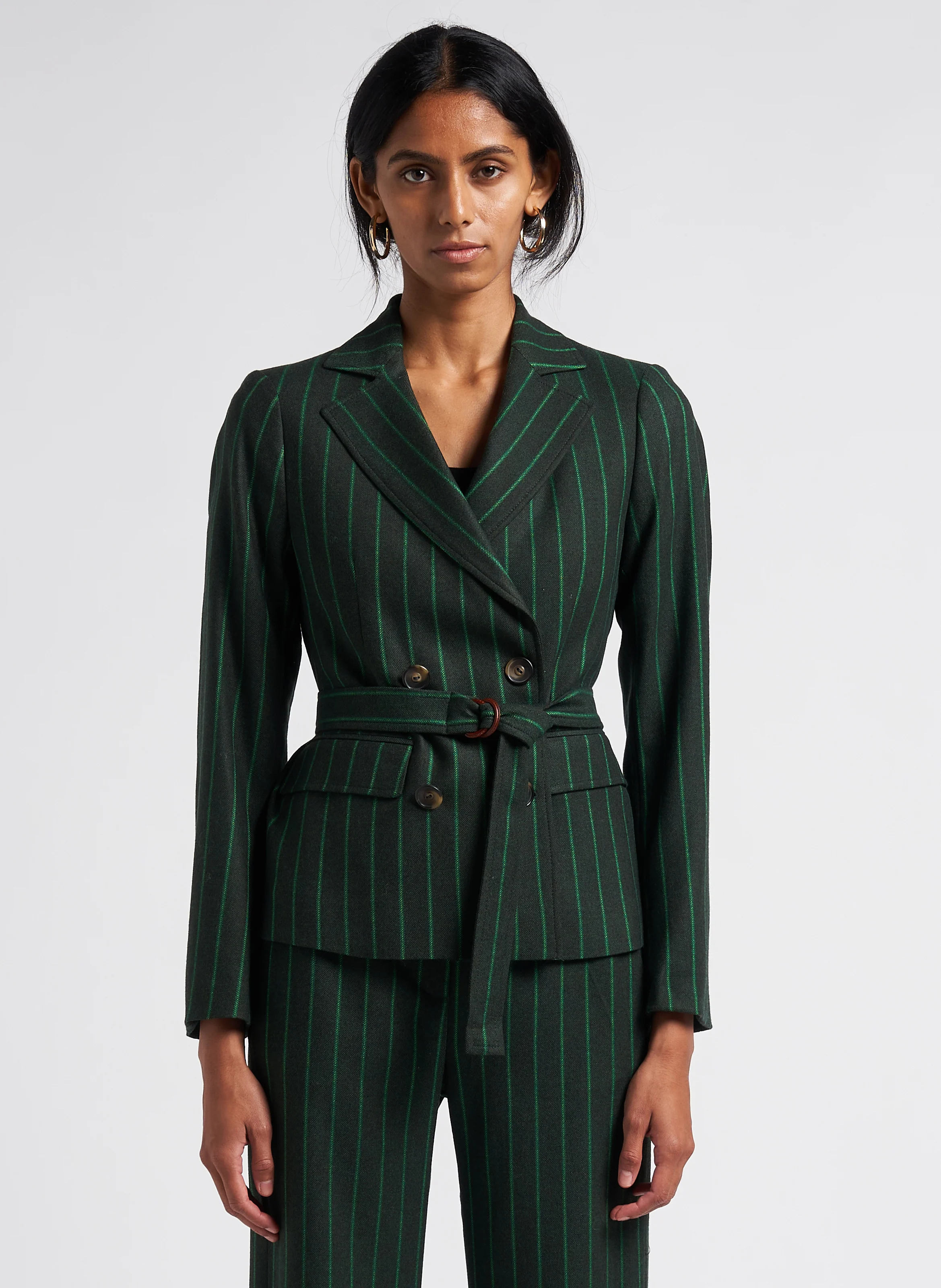 VANIO - Veste ajustée col tailleur à rayures | Vert