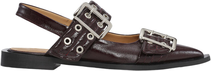 Ganni Feminine Buckle Ballerina Naplack Burgundy