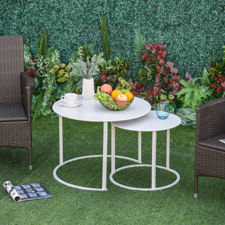 Outsunny Gartentisch 2er Set weiß