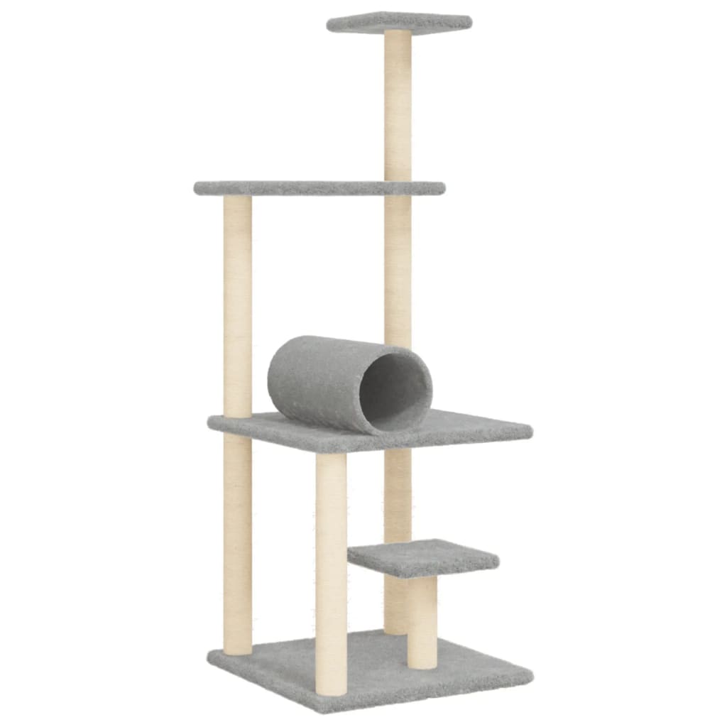 Arranhador para gatos vidaXL com hastes de sisal cinza claro, 136 cm