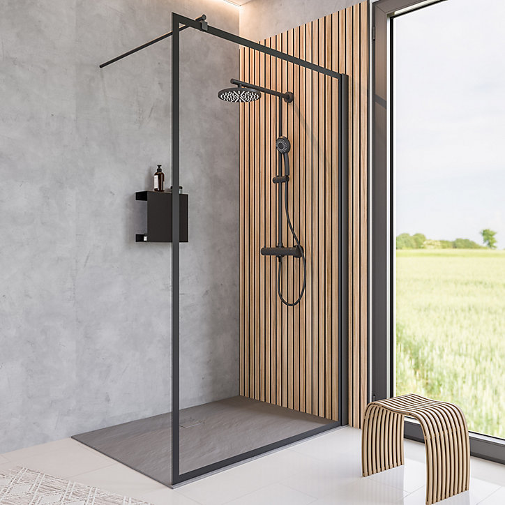 Paroi de douche à l'italienne Schulte New Style transparent profilé noir mat 100 cm
