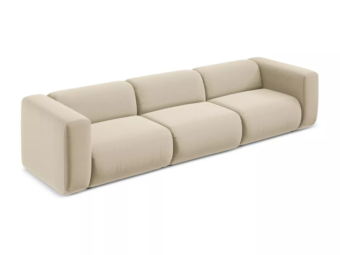 Canapé modulable 4 places en velours - beige clair - EKAHI