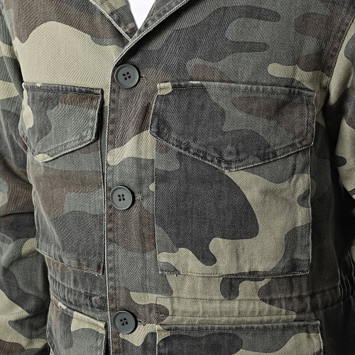 Veste Jean Camouflage Col Mouton Vert Kaki