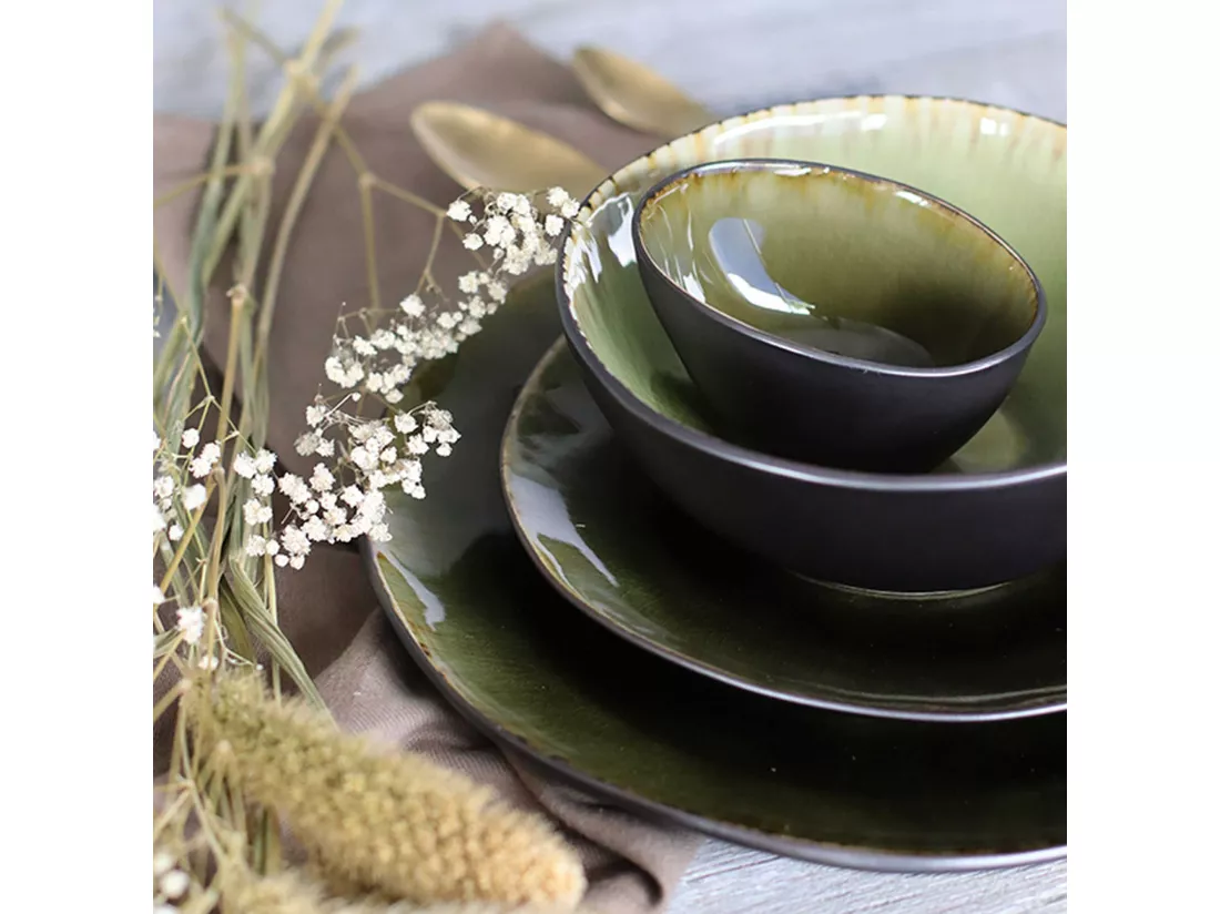 Ogo Living - Lot 6 Assiettes Plate Meta 26.5cm En Gres Vert