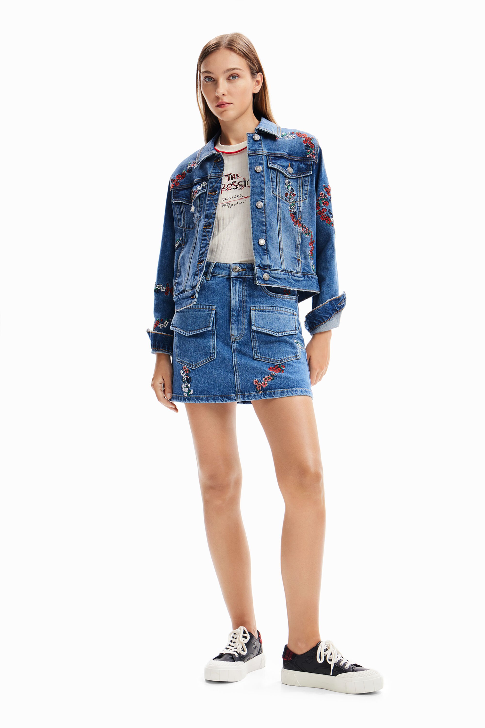 Veste trucker jean broderies