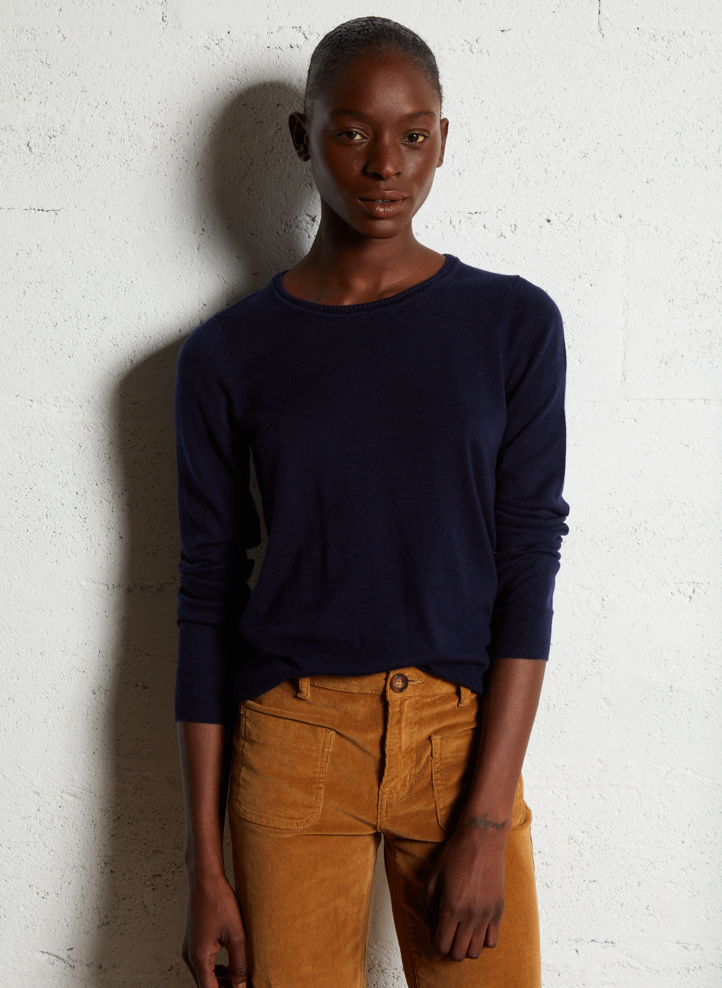 MARIE - Pull col rond droit en maille | Bleu
