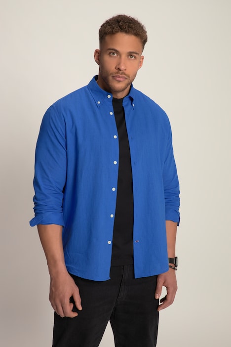 STHUGE Leinenmix-Hemd, Langarm, Modern Fit, Buttondown-Kragen, bis 8 XL