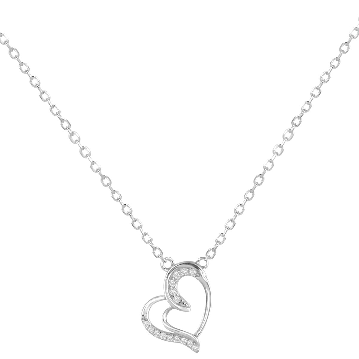 Collier coeur en argent 925 rhodié et oxyde de zirconium