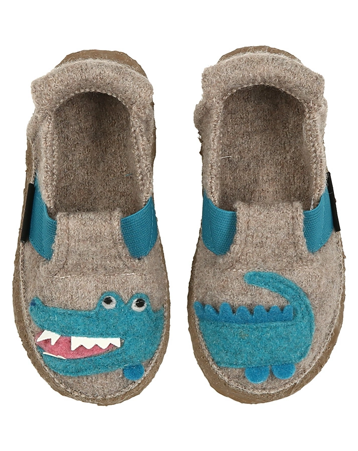 Schlupf-Hausschuhe FUNNY CROCO in beige/türkis