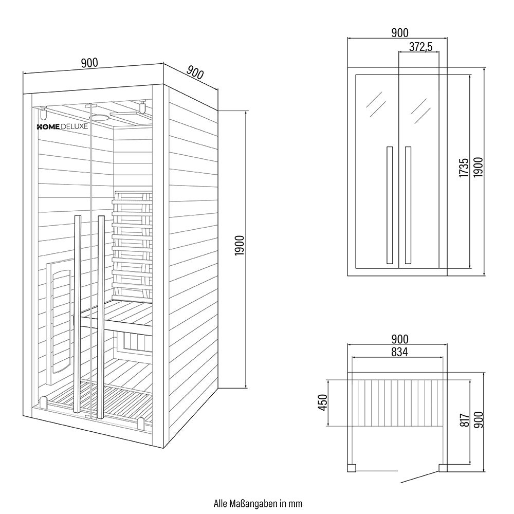 Home Deluxe – SONORA S Infraroodcabine – 90 x 90 x 190 cm – voor 2 personen, 4 full-spectrumstralers, hout: hemlock | Infraroodsauna, sauna, warmtecabine, infrarood