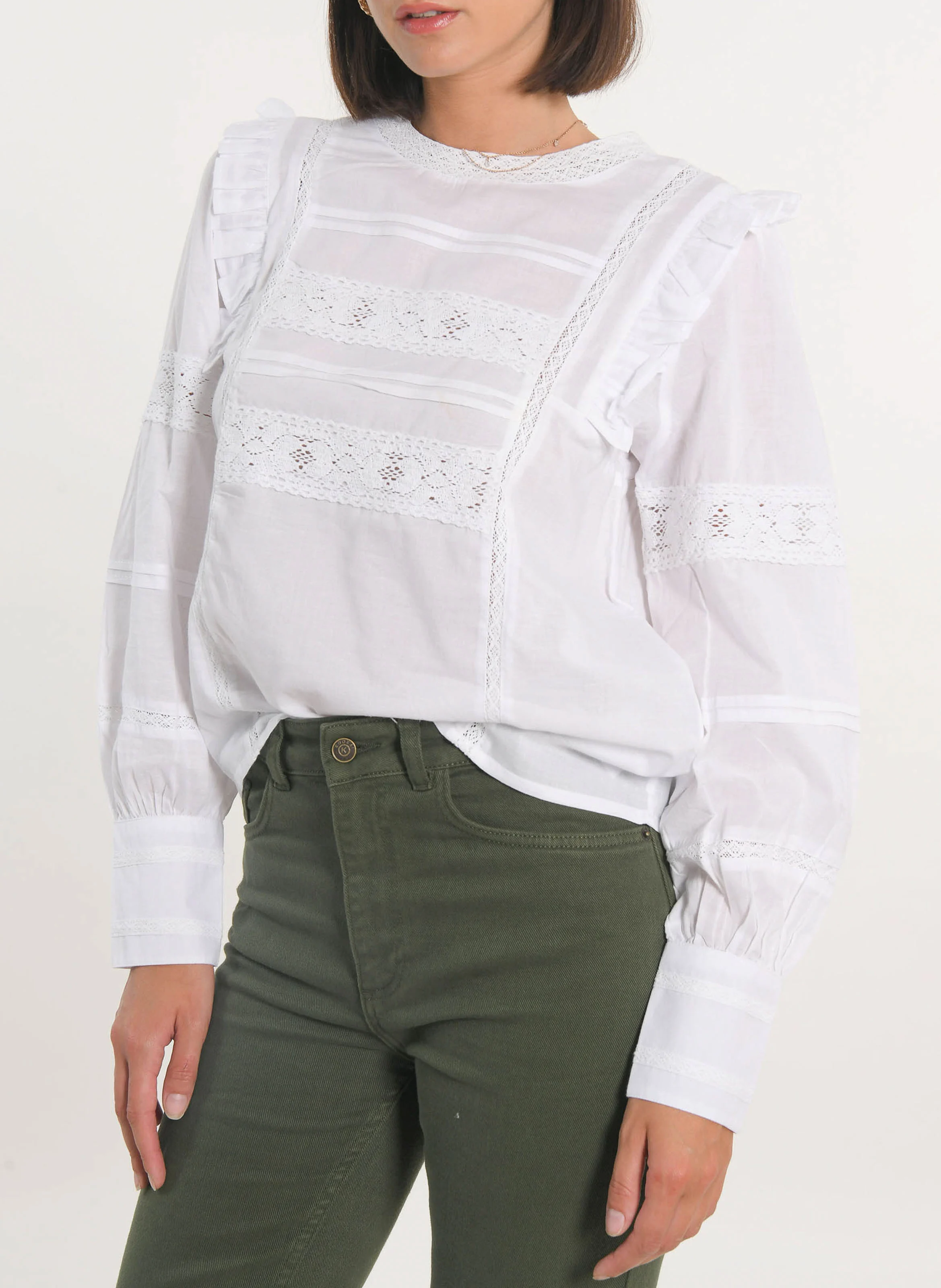 LEA - Blouse col rond en coton| Blanc