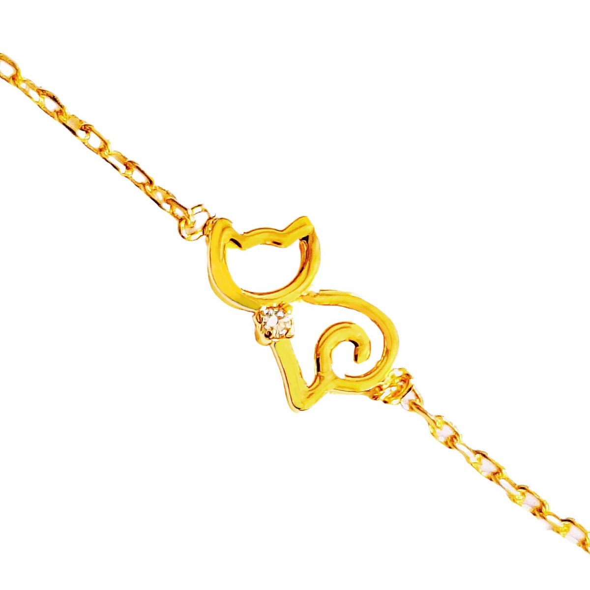 Bracelet femme enfant avec breloque chat chaton en plaqué or - 18cm