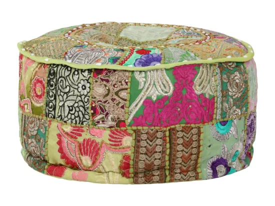 Pouf rond en coton fait à la main 40 x 20 cm Vert