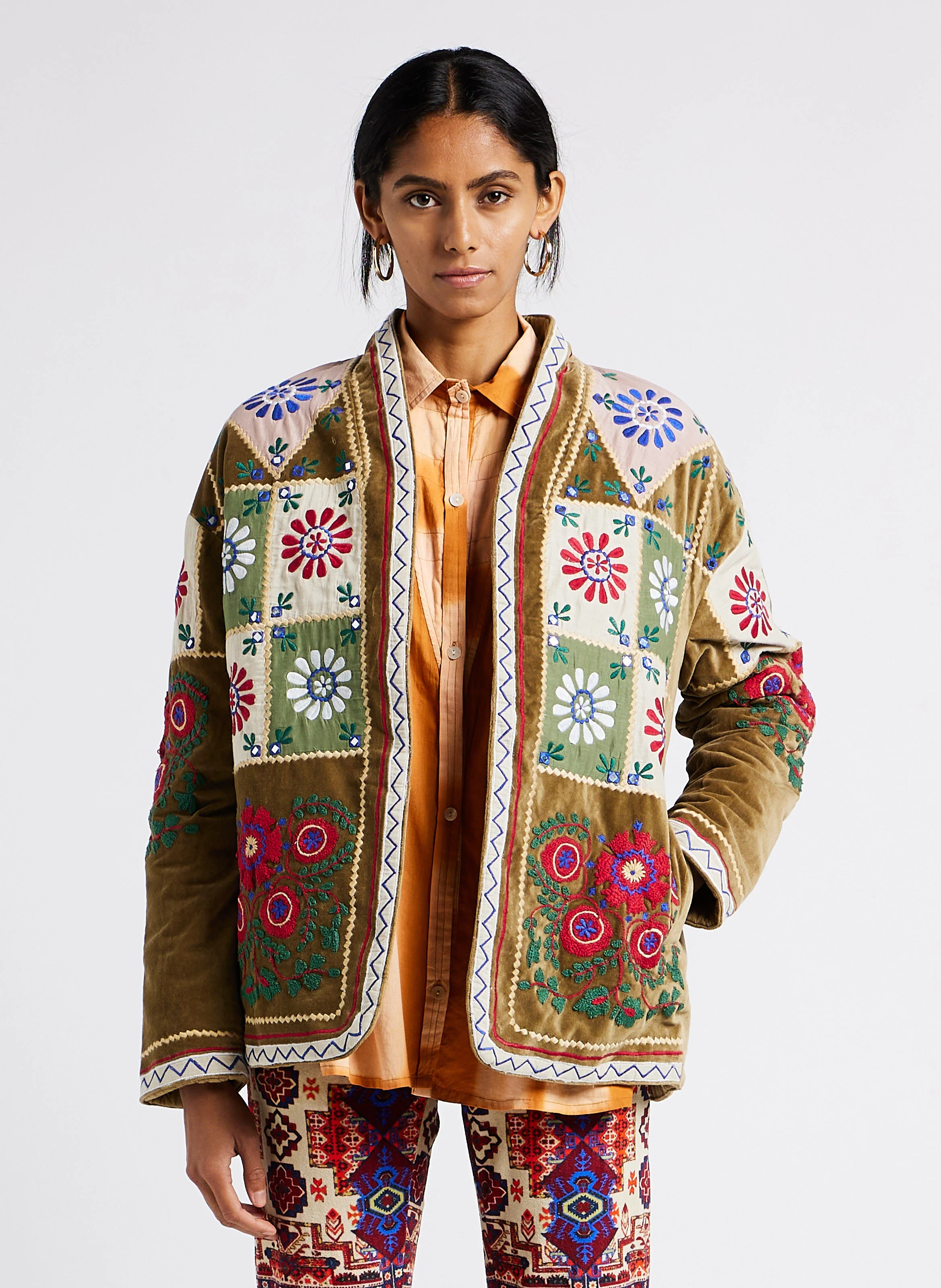 PATCHWORK - Veste droite en coton | Kaki