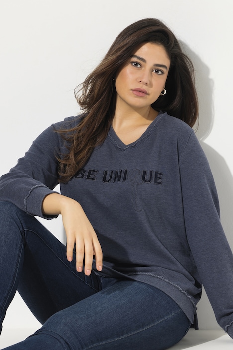 Sweat-Pullover, Schriftzug, V-Ausschnitt, Langarm