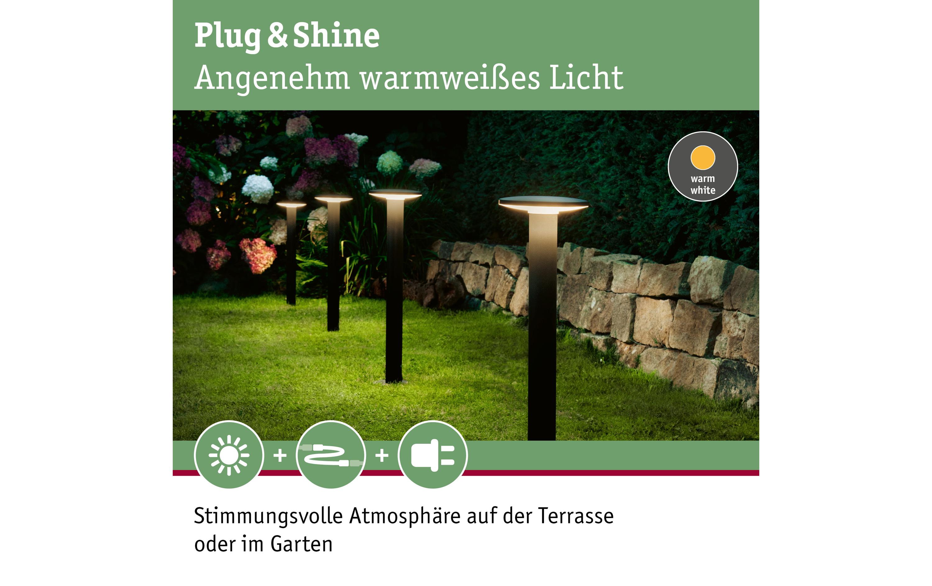 Sockelleuchte Plug & Shine Plate, 3000 K, SchwarzPollerleuchte