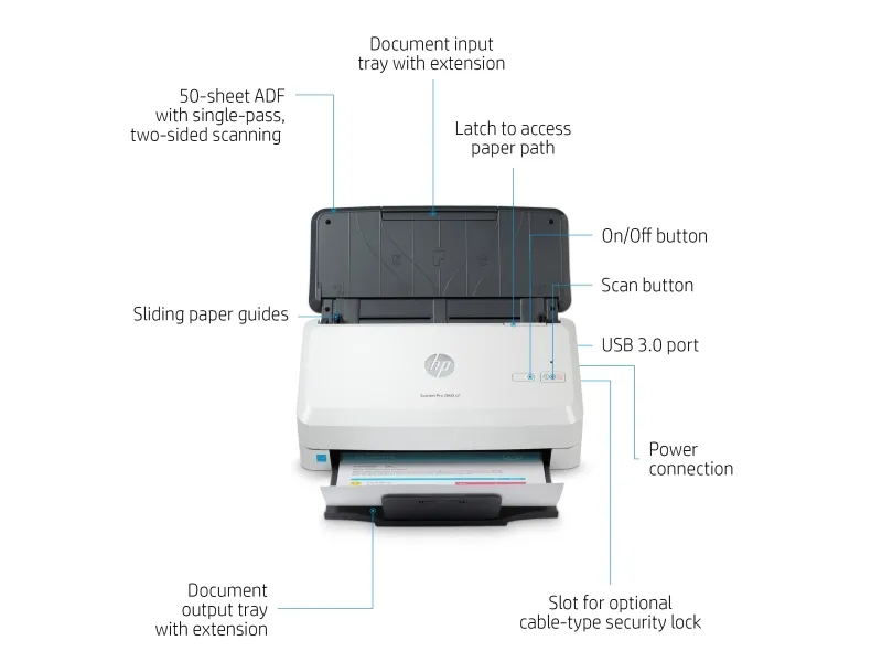 HP Scanjet Pro 2000 s2 Sheet-feed - Dokumentscanner - Duplex - 216 x 3100 mm - 600 dpi x 600 dpi - op til 35 ppm (mono) - ADF (50 ark) - op til 3500 scanninger pr. dag - USB 3.0
