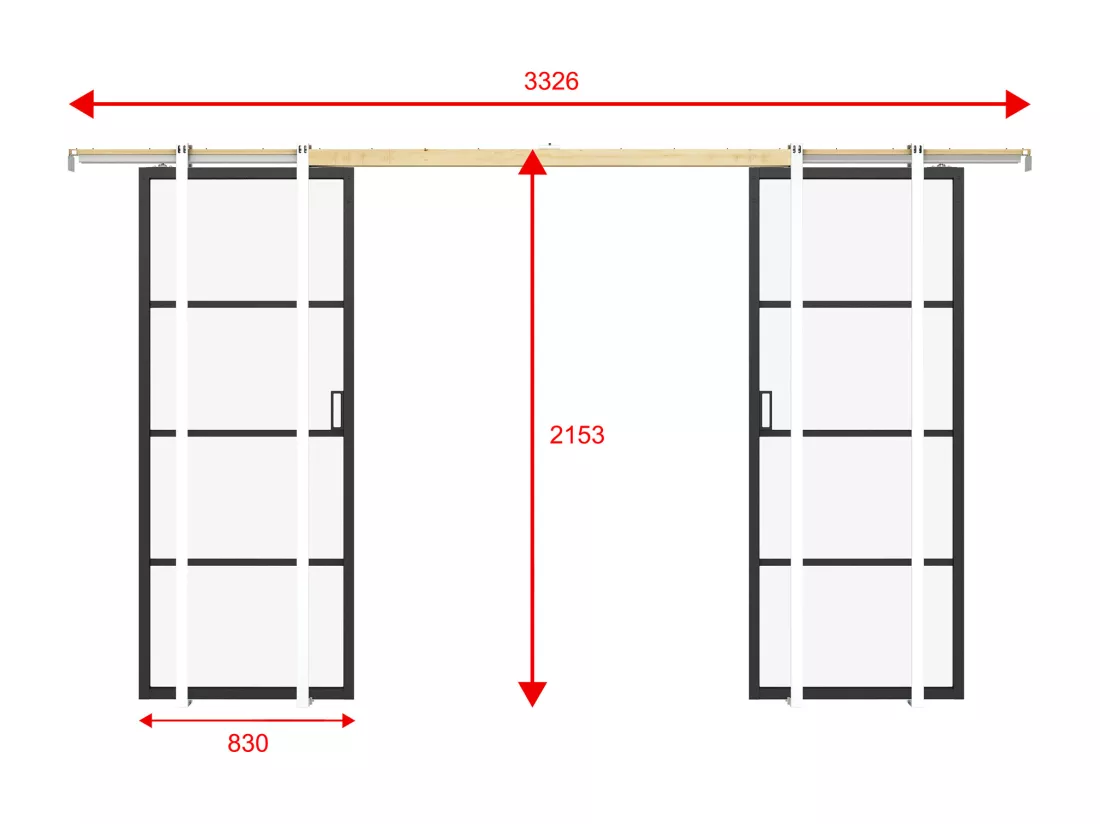 Porte coulissante double avec système en applique - aluminium et verre trempé transparent - 2 x H205 x L83 cm - SINCA II