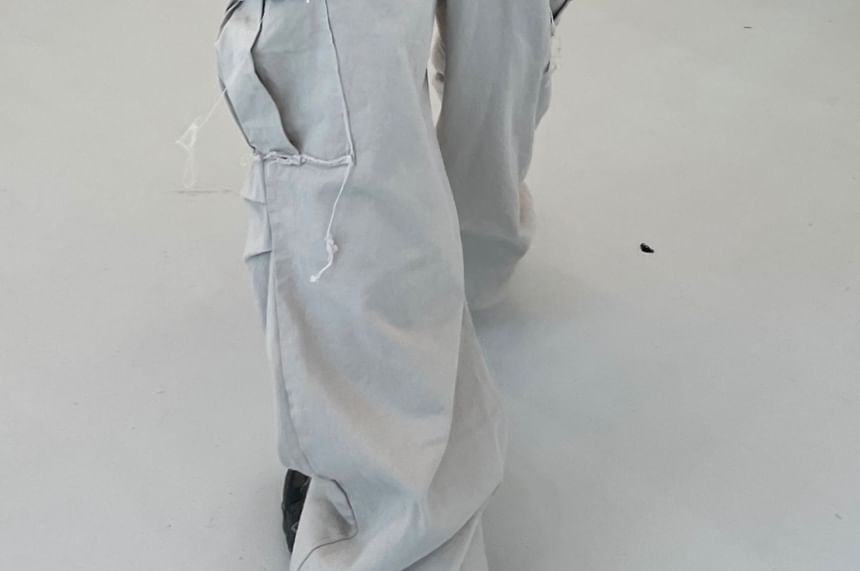 SeoulPop - Elastische taille, effen, versleten, losse cargobroek