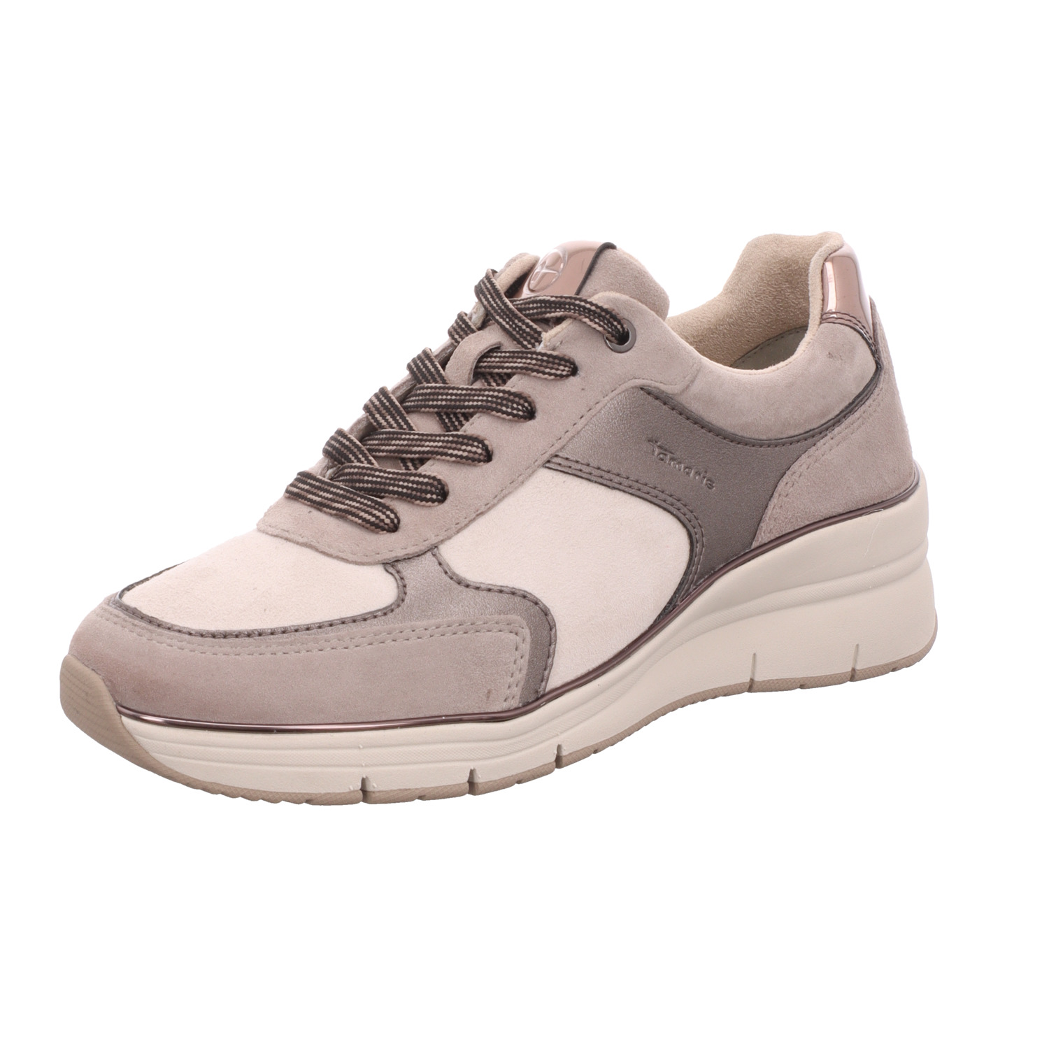 Tamaris Damen-Schnürhalbschuh Taupe-Beige-Grau