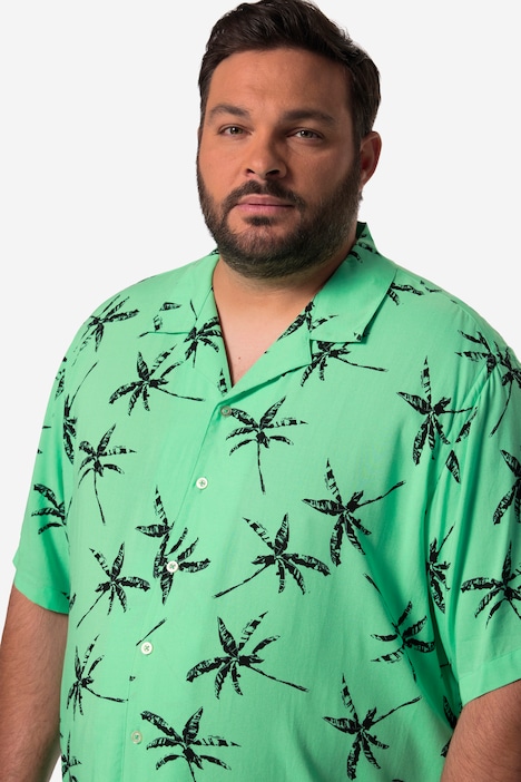 Men+ Hemd, Halbarm, Palmen Druck, Cuba-Kragen, bis 8 XL