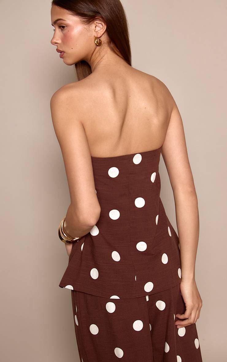 Marron Foncé Haut Bandeau Fluide En Coton À Pois